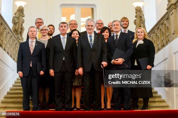 Czech President Milos Zeman and Czech Prime Minister Andrej Babis and the newly appointed members of the Czech government pose for a group picture...