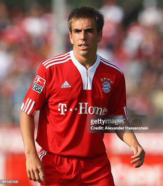Philipp Lahm of Bayern Muenchen looks on during the pre season friendly match between Stuttgarter Kickers and FC Bayern Muenchen at the GAZi stadium...