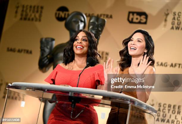 Actors Niecy Nash and Olivia Munn speak at the 24th Annual Screen Actors Guild Awards Nominations Announcement at Silver Screen Theater on December...