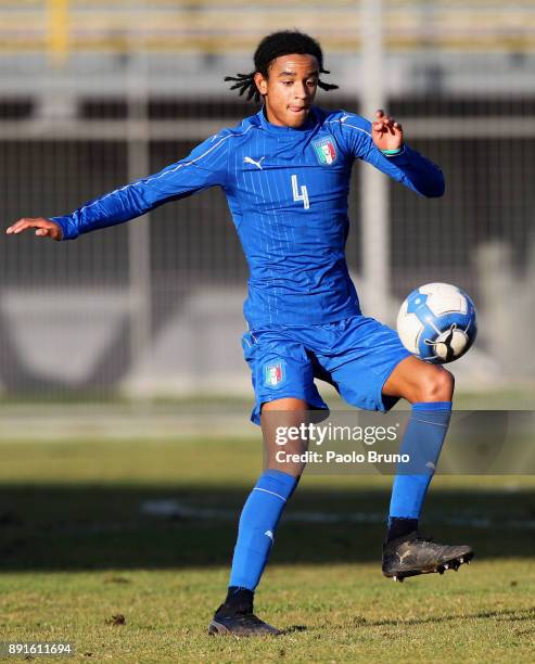 Thomas Schiro' of Italy U18 in action during the international friendly match between Italy U18 and Romania U18 on December 13, 2017 in Viterbo,...