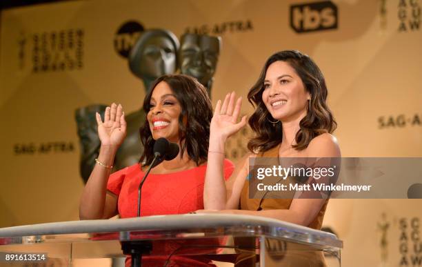 Niecy Nash and Olivia Munn speak onstage during the 24th Annual SAG Awards Nominations Announcement at SilverScreen Theater at the Pacific Design...