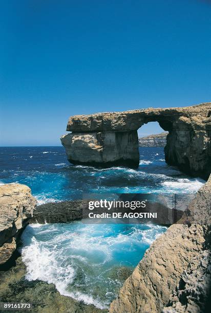 Rock formation in water, Azure Window, Gozo Island, Malta