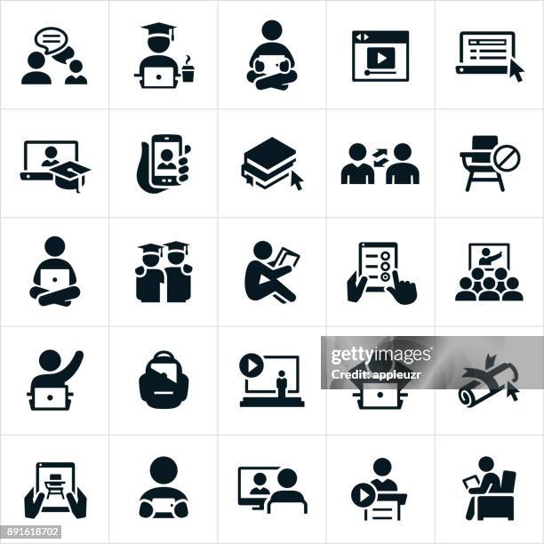 stockillustraties, clipart, cartoons en iconen met online leren pictogrammen - online leren