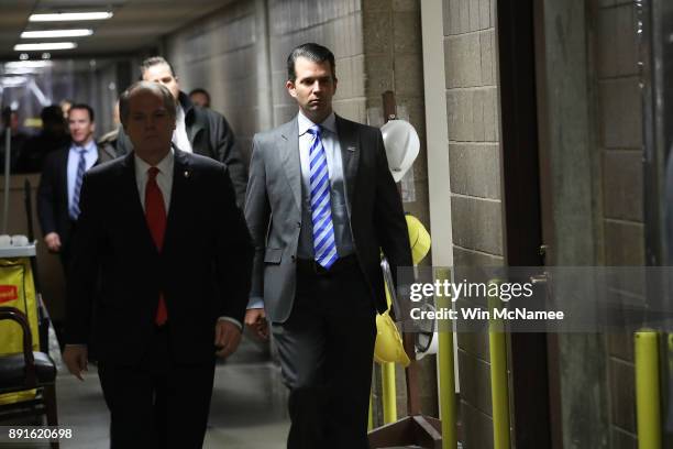 Donald Trump Jr. Arrives at the Senate Hart Office Building for a closed door meeting with Senate Intelligence Committee December 13, 2017 on Capitol...