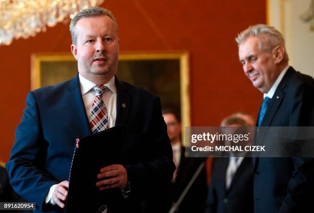The new Czech Minister for Enviroment and Deputy Prime Minister Richard Brabec of the ANO party leaves after he was appointed by the Czech President...