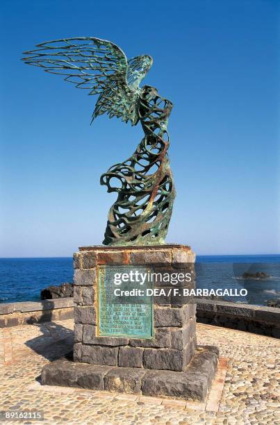 Statue of nike at the seaside, Giardini-Naxos, Sicily, Italy