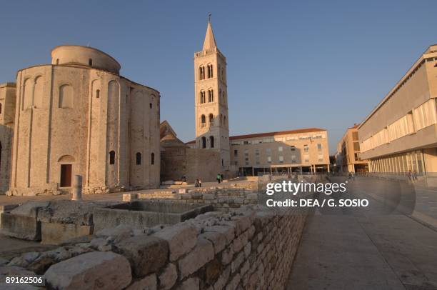 Croatia - Dalmatia - Zadar. Circular St. Donat's Church and bell tower at St. Stosija's Cathedral