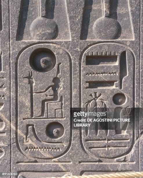 Egypt, Luxor, Karnak, Great Temple of Amon, relief of cartouche of Ramses II