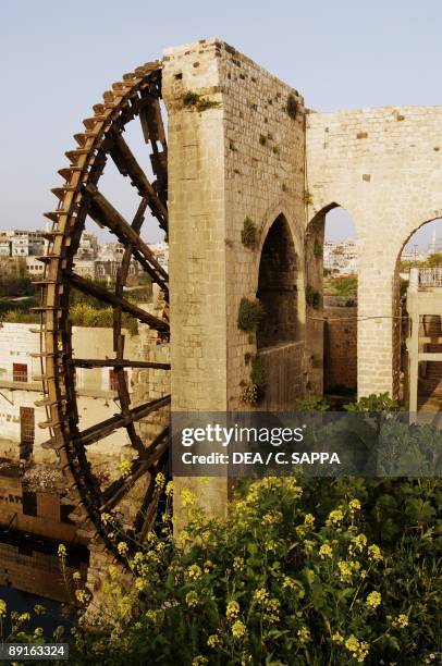 Syria - Hamah. Noria or Na'ura waterwheel on Orontes River