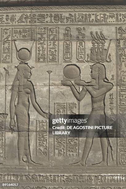 Egypt, Dandarah, Temple of Hathor, relief of pharaoh offering to gods Hathor
