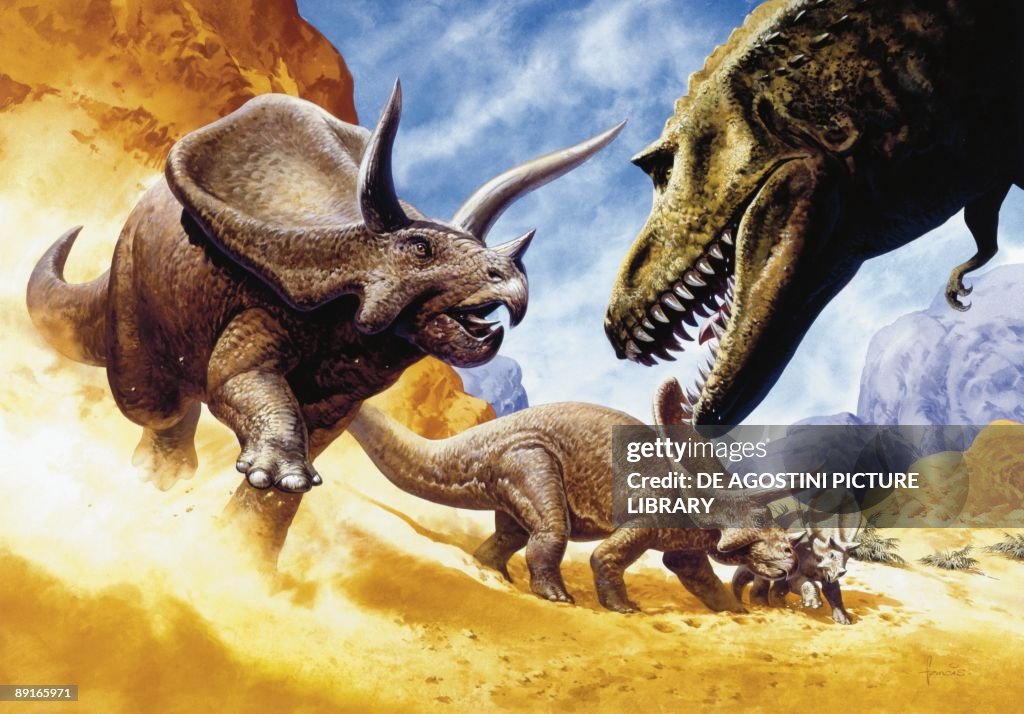 Illustration representing Torosaurus in prehistoric landscape