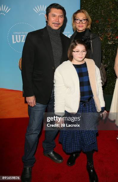 Lou Diamond Phillips and Yvonne Boismier Phillips attend Cirque du Soleil presents the Los Angeles premiere event of 'Luzia' at Dodger Stadium on...