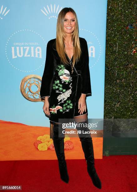 Heidi Klum attends Cirque du Soleil presents the Los Angeles premiere event of 'Luzia' at Dodger Stadium on December 12, 2017 in Los Angeles,...