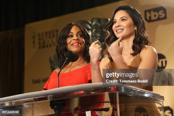 Niecy Nash and Olivia Munn attend the 24th Annual SAG Awards Nominations Announcement at SilverScreen Theater at the Pacific Design Center on...