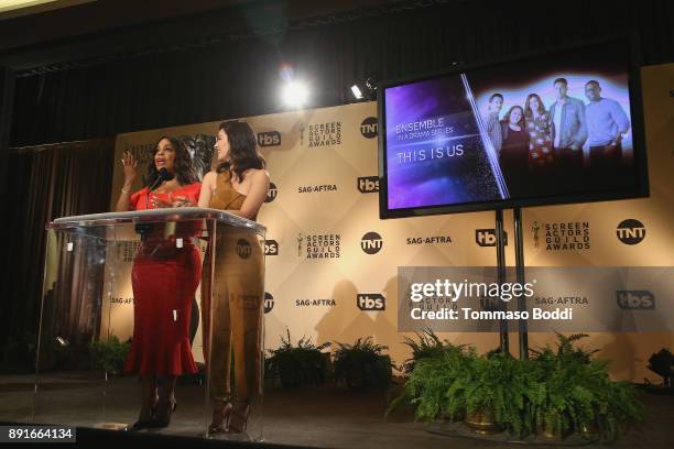 Niecy Nash and Olivia Munn attend the 24th Annual SAG Awards Nominations Announcement at SilverScreen Theater at the Pacific Design Center on...