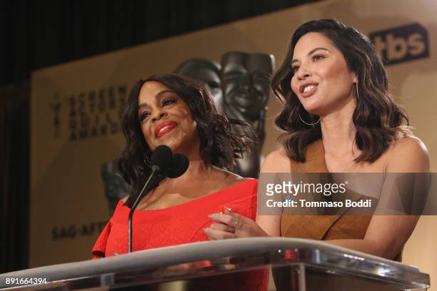 Niecy Nash and Olivia Munn attend the 24th Annual SAG Awards Nominations Announcement at SilverScreen Theater at the Pacific Design Center on...