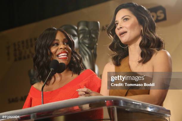 Niecy Nash and Olivia Munn attend the 24th Annual SAG Awards Nominations Announcement at SilverScreen Theater at the Pacific Design Center on...