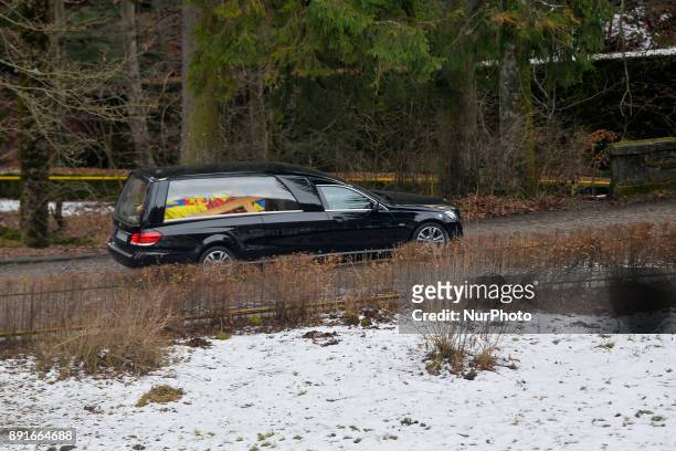 Coffin of King Michael I of Romania at Castle Peles on December 13, 2017. A ceremony was held at the airport in the presence of the five daughters of...