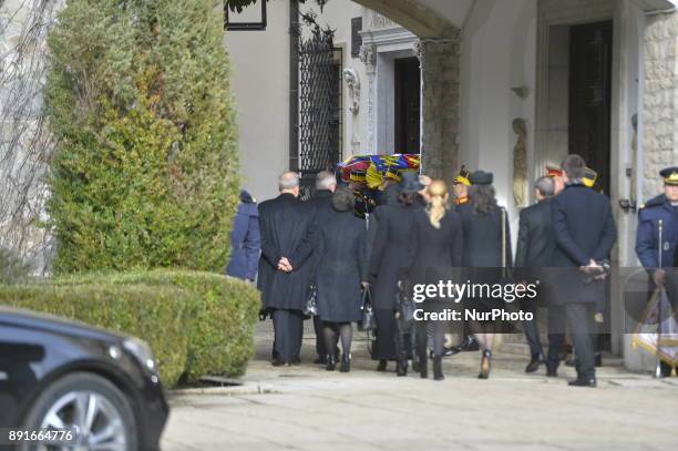 Coffin of King Michael I of Romania at Castle Peles on December 13, 2017. A ceremony was held at the airport in the presence of the five daughters of...