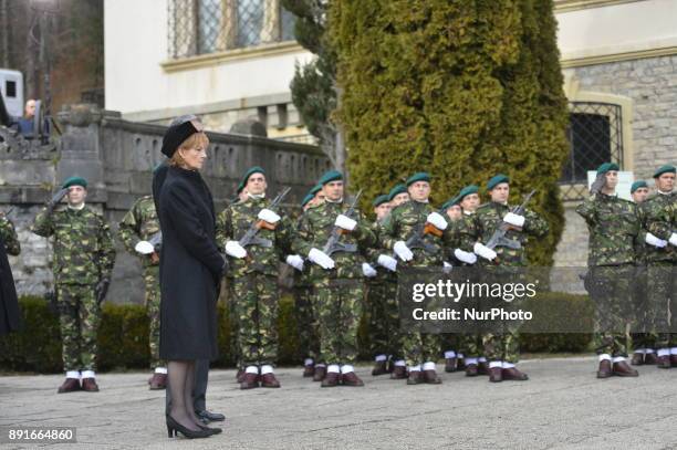 Coffin of King Michael I of Romania at Castle Peles on December 13, 2017. A ceremony was held at the airport in the presence of the five daughters of...