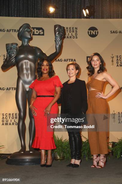 Niecy Nash, Gabrielle Carteris and Olivia Munn attend the 24th Annual SAG Awards Nominations Announcement at SilverScreen Theater at the Pacific...