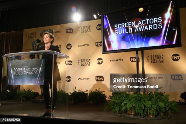 Gabrielle Carteris attends the 24th Annual SAG Awards Nominations Announcement at SilverScreen Theater at the Pacific Design Center on December 13,...