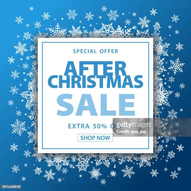 nach weihnachten verkauf schneeflocken square hintergrund - vektor - price tag stock-grafiken, -clipart, -cartoons und -symbole