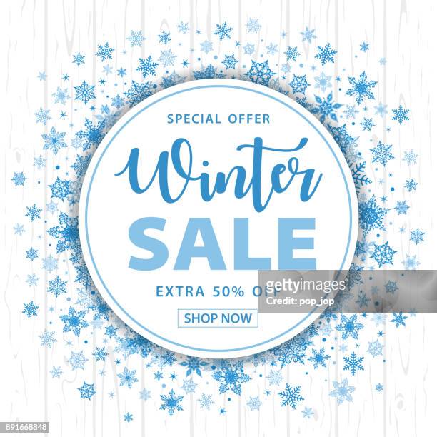 ilustraciones, imágenes clip art, dibujos animados e iconos de stock de venta de invierno navidad copos de nieve alrededor de fondo - vector - january