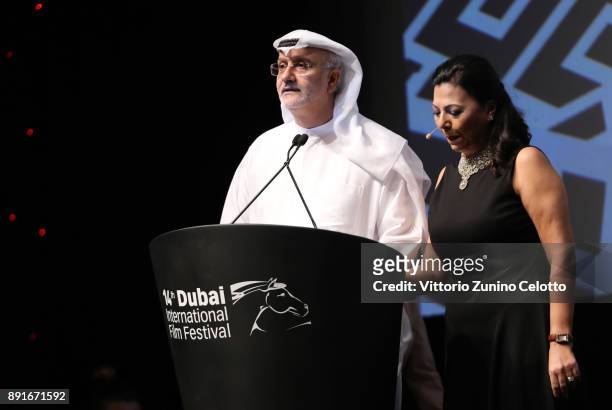 Artistic Director Masoud Amralla Al Ali speaks at the "Star Wars: The Last Jedi" Closing Night Gala on day eight of the 14th annual Dubai...