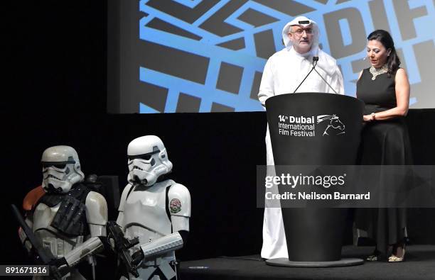 Artistic Director Masoud Amralla Al Ali speaks at the "Star Wars: The Last Jedi" Closing Night Gala on day eight of the 14th annual Dubai...