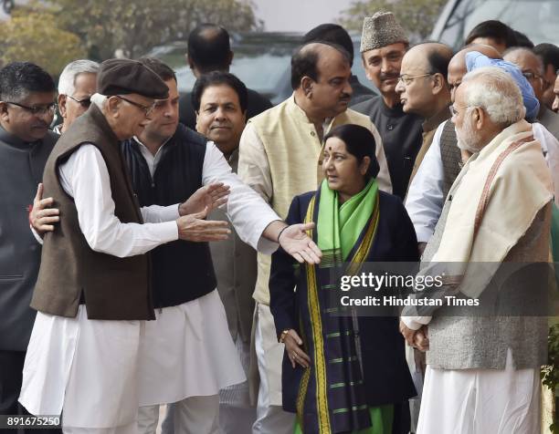 Congress President elected Rahul Gandhi assist BJP Senior leader L K Advani while Prime Minister Narendra Modi and External affair Minister Sushma...