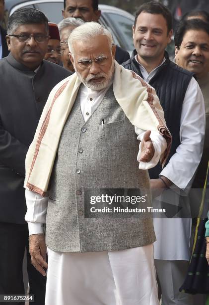 Prime Minister Narendra Modi and Congress President elected Rahul Gandhi during a remembrance ceremony for the 2001 attack on Parliament at...