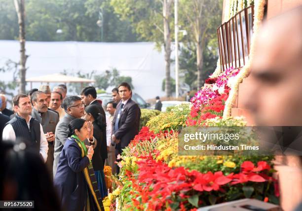 Minister of External Affairs Sushma Swaraj, Congress president-elect Rahul Gandhi during the anniversary of 2001 Parliament Attack at Parliament...