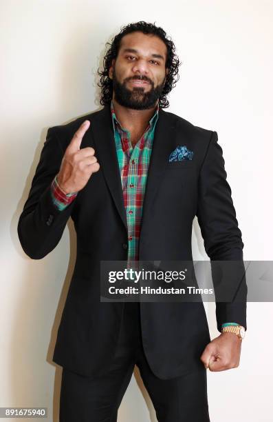 And Indo-Canadian professional wrestler Yuvraj Singh Dhesi, Commonly known as, Jinder Mahal posing for a profile shoot for at Hotel Shangri-La on...