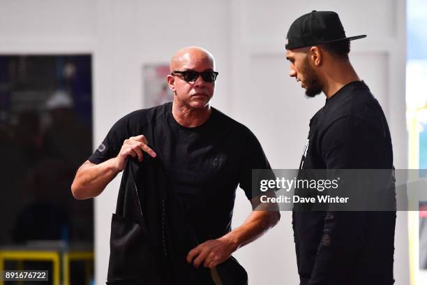 French heavyweight boxer Tony Yoka and his trainer Virgil Hunter at INSEP on December 12, 2017 in Vincennes, France.