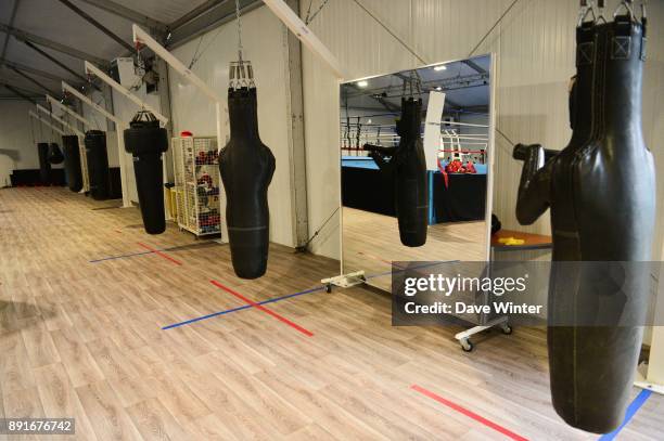 Boxing paraphernalia at INSEP on December 12, 2017 in Vincennes, France.