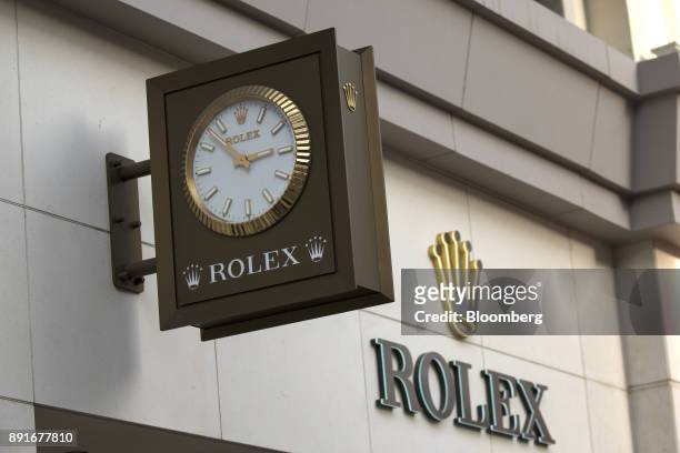Signage is displayed outside the Gearys Rolex Group watch store on Rodeo Drive in Beverly Hills, California, U.S., on Saturday, Dec. 9, 2017. The...