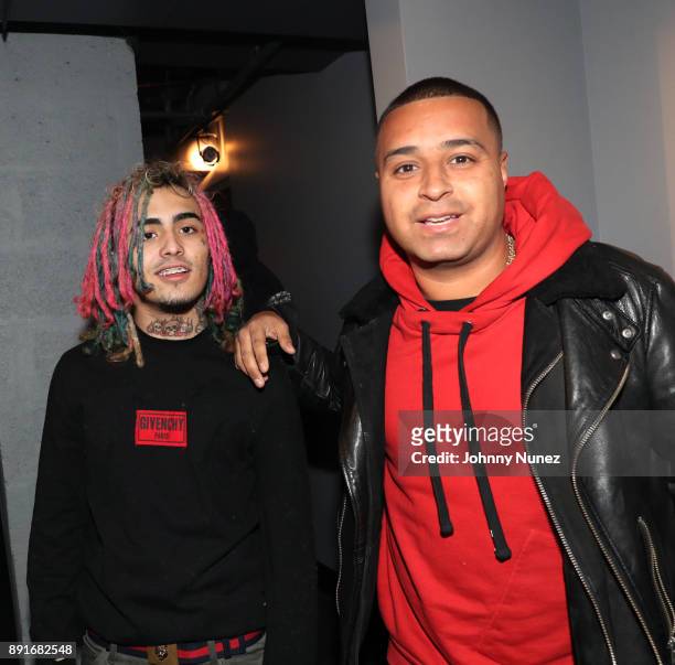 Lil Pump and DJ Camilo backstage at PlayStation Theater on December 12, 2017 in New York City.