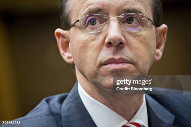 Rod Rosenstein, deputy attorney general, listens during a House Judiciary Committee hearing in Washington, D.C., U.S., on Wednesday, Dec. 13, 2017....