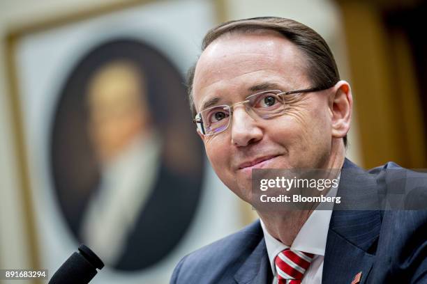 Rod Rosenstein, deputy attorney general, smiles during a House Judiciary Committee hearing in Washington, D.C., U.S., on Wednesday, Dec. 13, 2017....