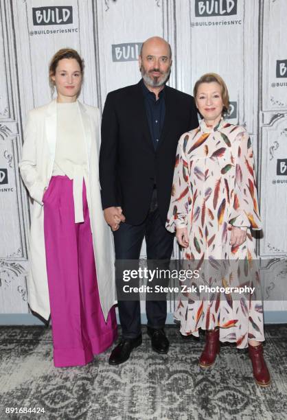 Vicky Krieps, Mark Bridges and Lesley Manville attend Build Series to discuss "Phantom Thread" at Build Studio on December 13, 2017 in New York City.