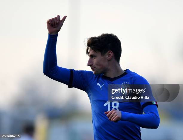 Andrea Pinamonti of Italy reacts during the international friendly match between Italy U19 and Finland U19 on December 13, 2017 in Brescia, Italy.