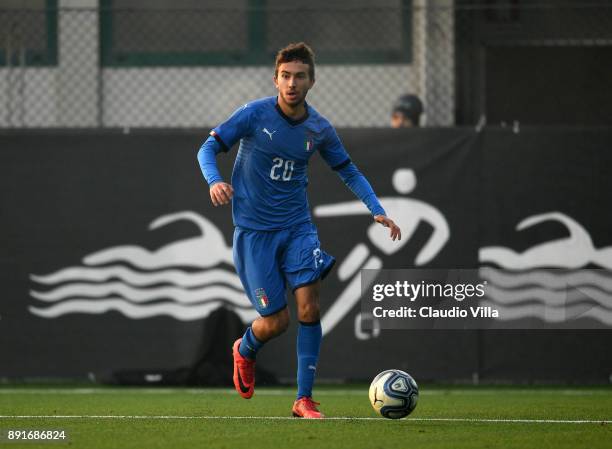 Lorenzo Valeau of Italy in action during the international friendly match between Italy U19 and Finland U19 on December 13, 2017 in Brescia, Italy.