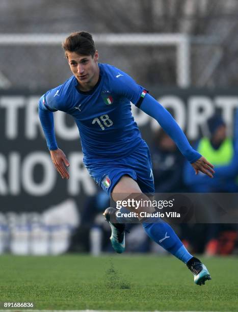 Andrea Pinamonti of Italy in action during the international friendly match between Italy U19 and Finland U19 on December 13, 2017 in Brescia, Italy.