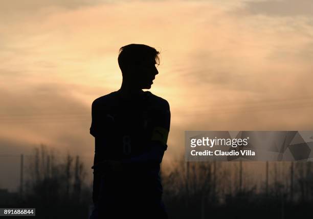 Filippo Melegoni of Italy looks on during the international friendly match between Italy U19 and Finland U19 on December 13, 2017 in Brescia, Italy.