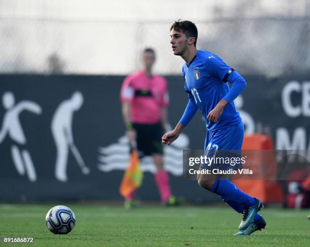 Alessandro Mallamo of Italy in action during the international friendly match between Italy U19 and Finland U19 on December 13, 2017 in Brescia,...