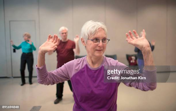 tai chi recreation class for seniors. - practising tai-chi stock pictures, royalty-free photos & images