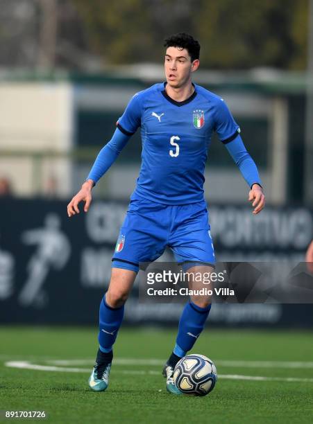 Alessandro Bastoni of Italy in action during the international friendly match between Italy U19 and Finland U19 on December 13, 2017 in Brescia,...
