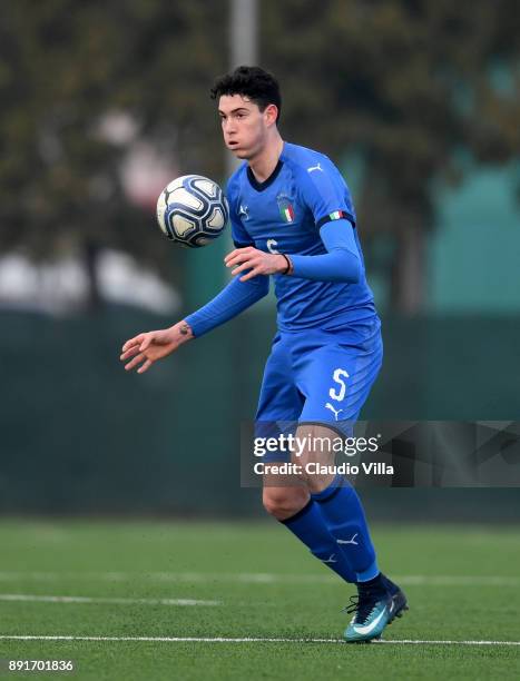 Alessandro Bastoni of Italy in action during the international friendly match between Italy U19 and Finland U19 on December 13, 2017 in Brescia,...