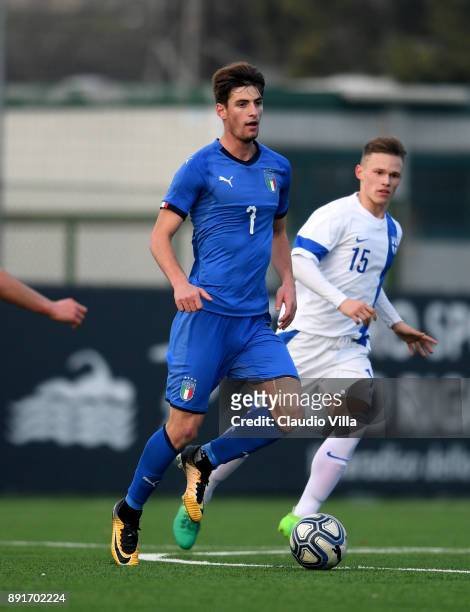 Matteo Gabbia of Italy in action during the international friendly match between Italy U19 and Finland U19 on December 13, 2017 in Brescia, Italy.